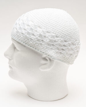 Thick Knit Crochet Koofi Cap - White